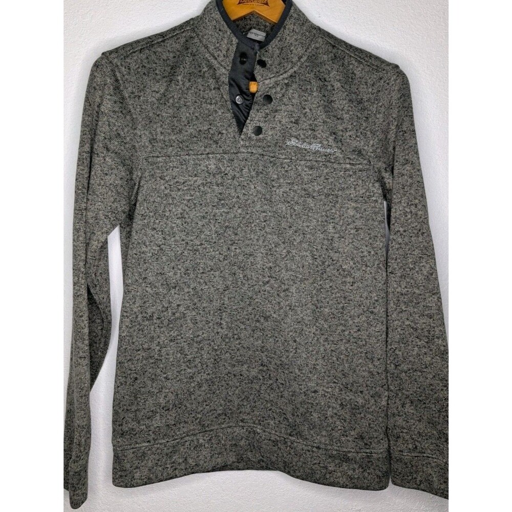 Eddie Bauer 1/4 Snap Button Pullover Fleece Sweater Mens Small Outdoor Gray (555